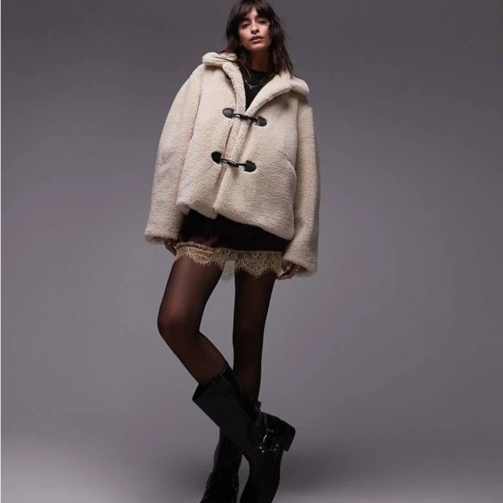 Topshop toggle short borg coat in cream
